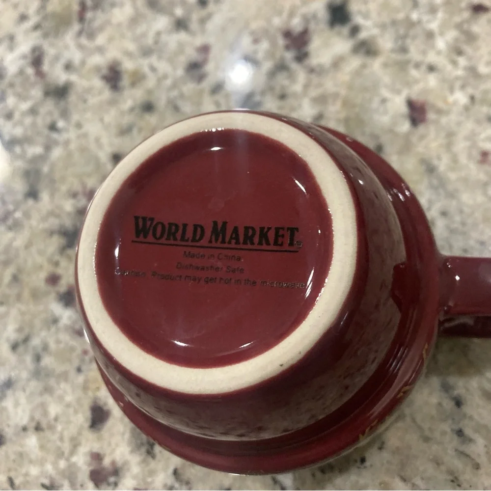 World Market Set of 6 coffee cups with metal holder **1 glued back* Holder Rustd - Picture 4 of 16